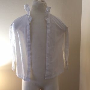 White button down ruffle collar blouse